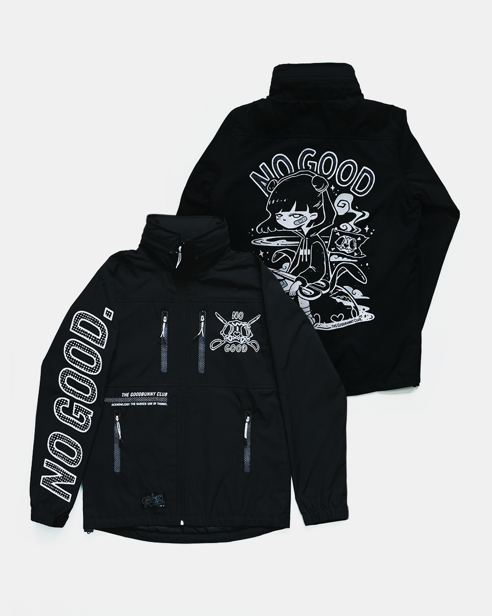 Black windbreaker jacket no top hood
